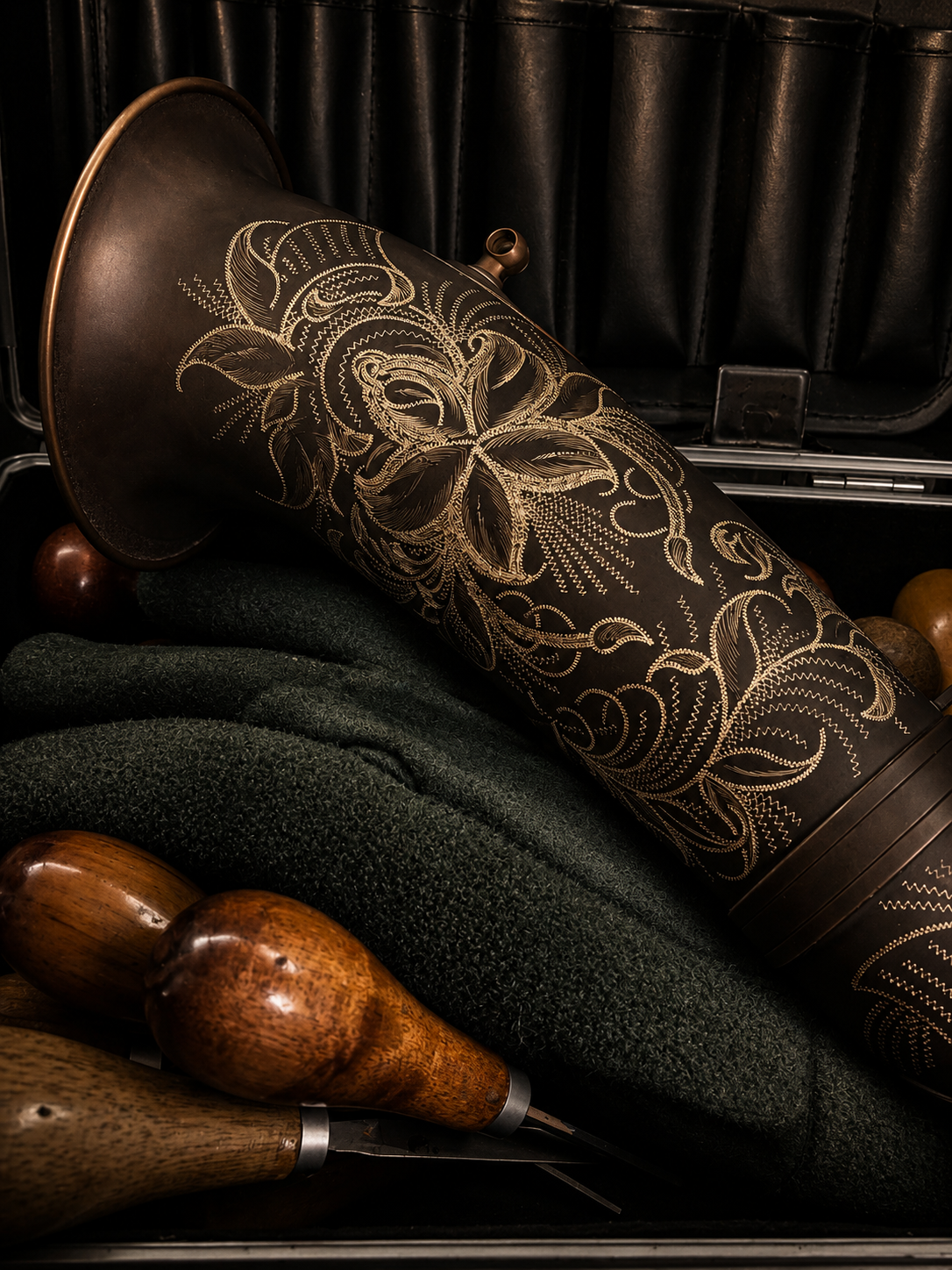 Campana com engraving floral em processo artesanal